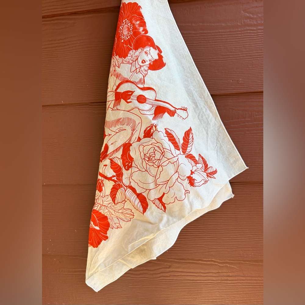 Hand Printed Cowgirl and Floral Bandana - Picture 2 of 5